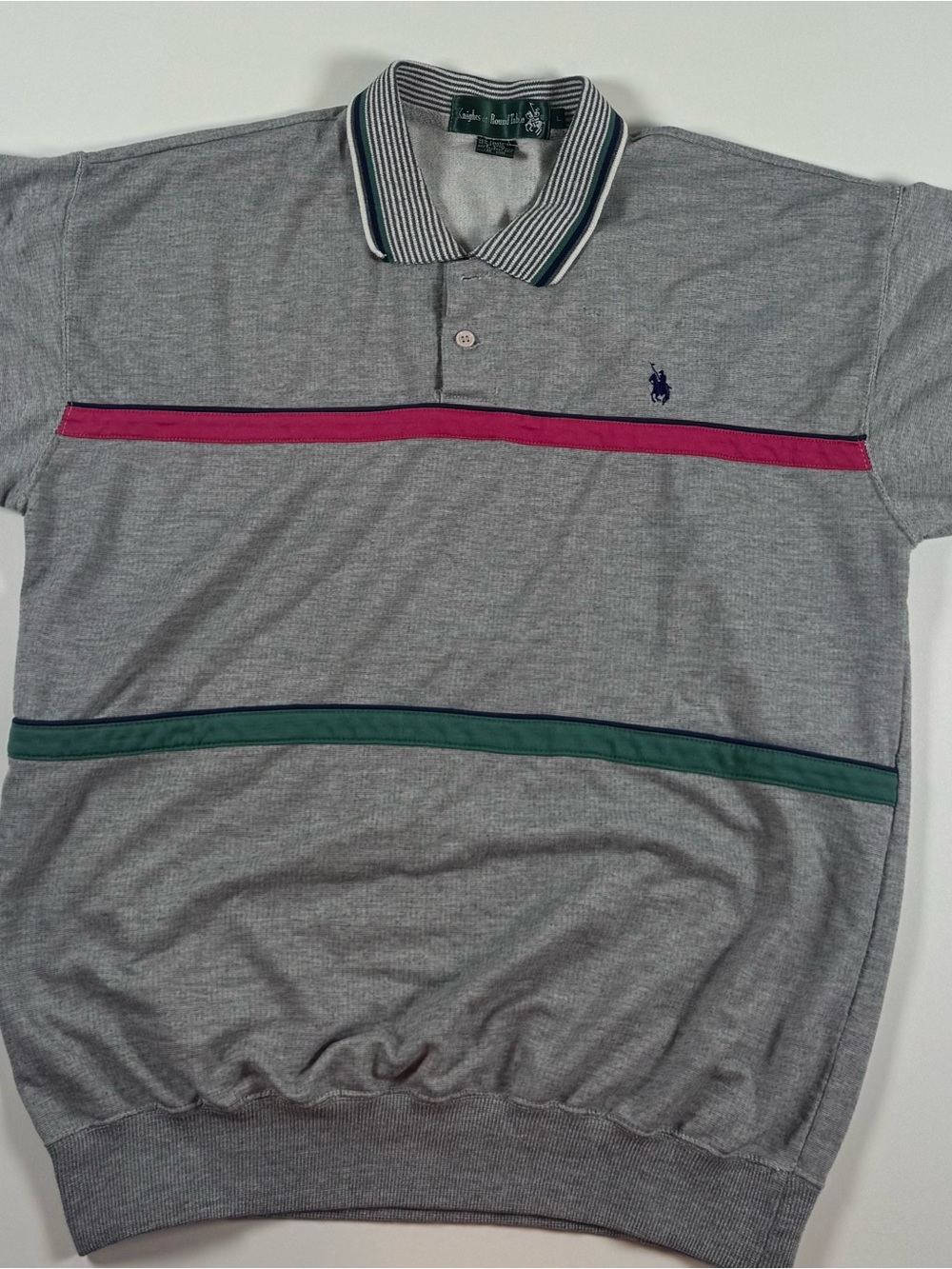 Men's Grey Polo with Pink & Green Stripe Accents